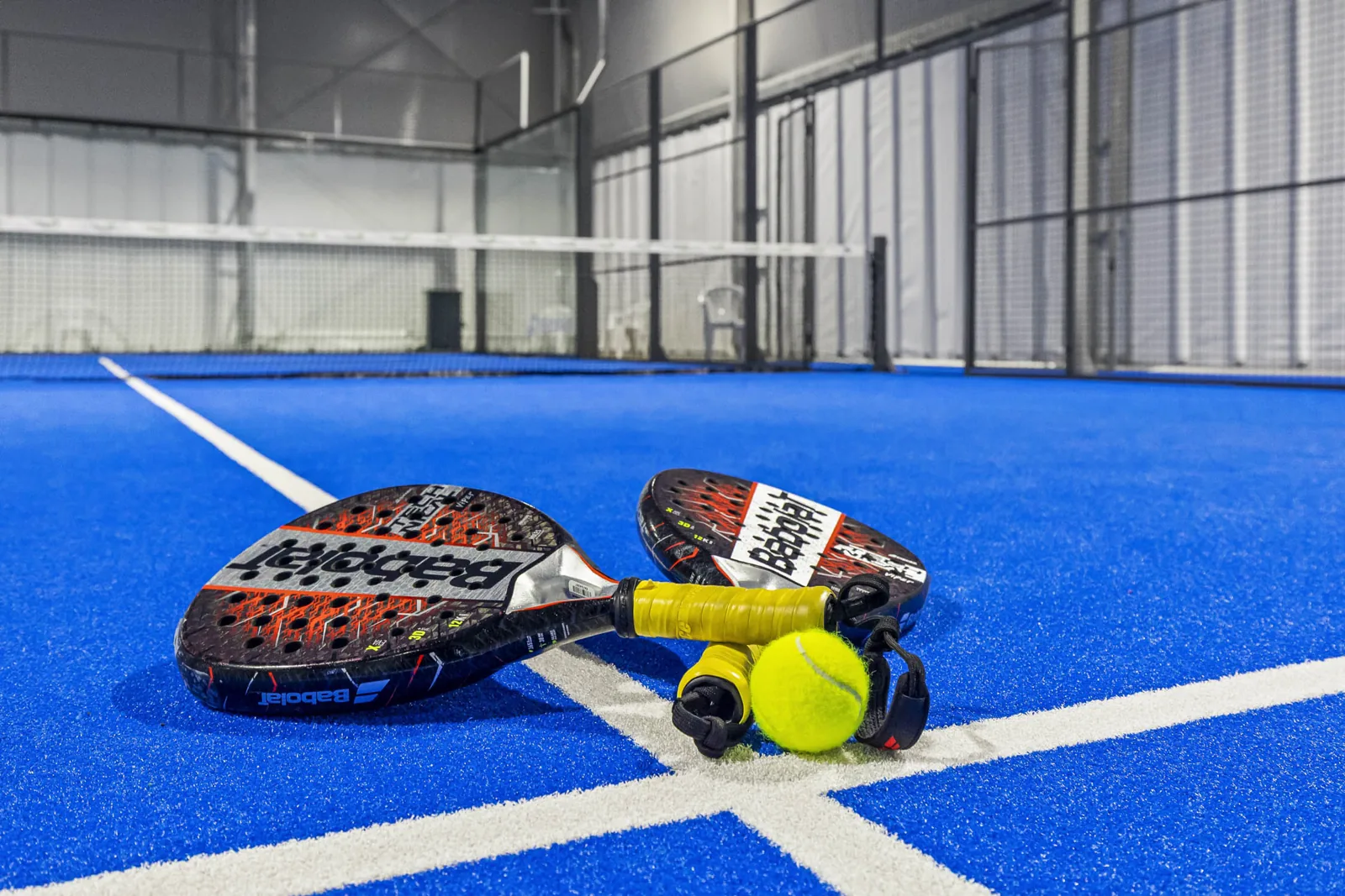 Padel rackets on court at Glendowie Padel Indoors