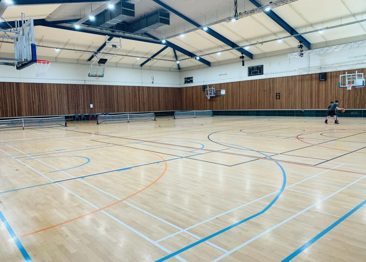 Stadium with pickleball nets at The Y Massey Leisure Centre