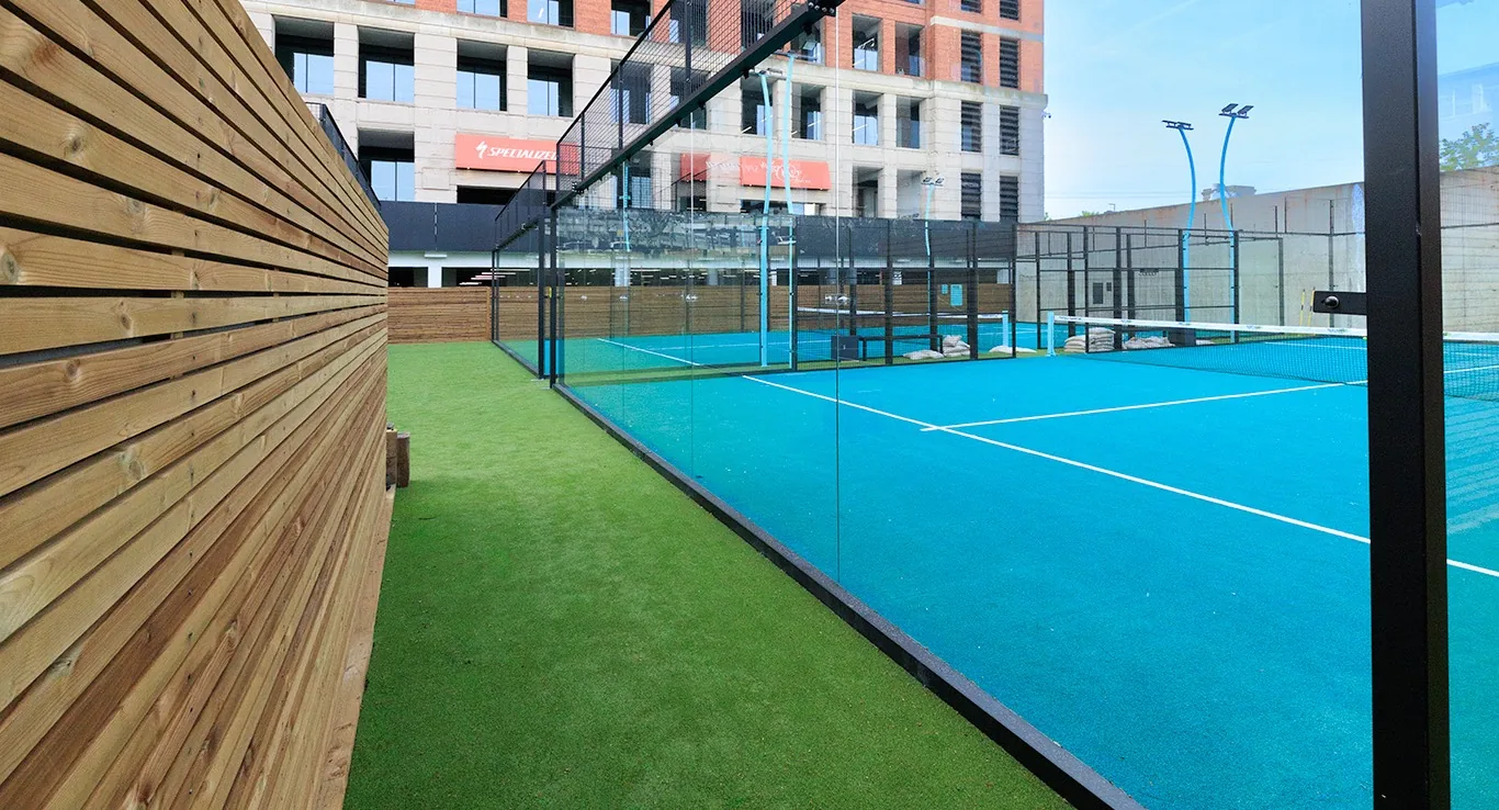 Outdoor padel courts at Padel Haus Studios Fort Dunlop