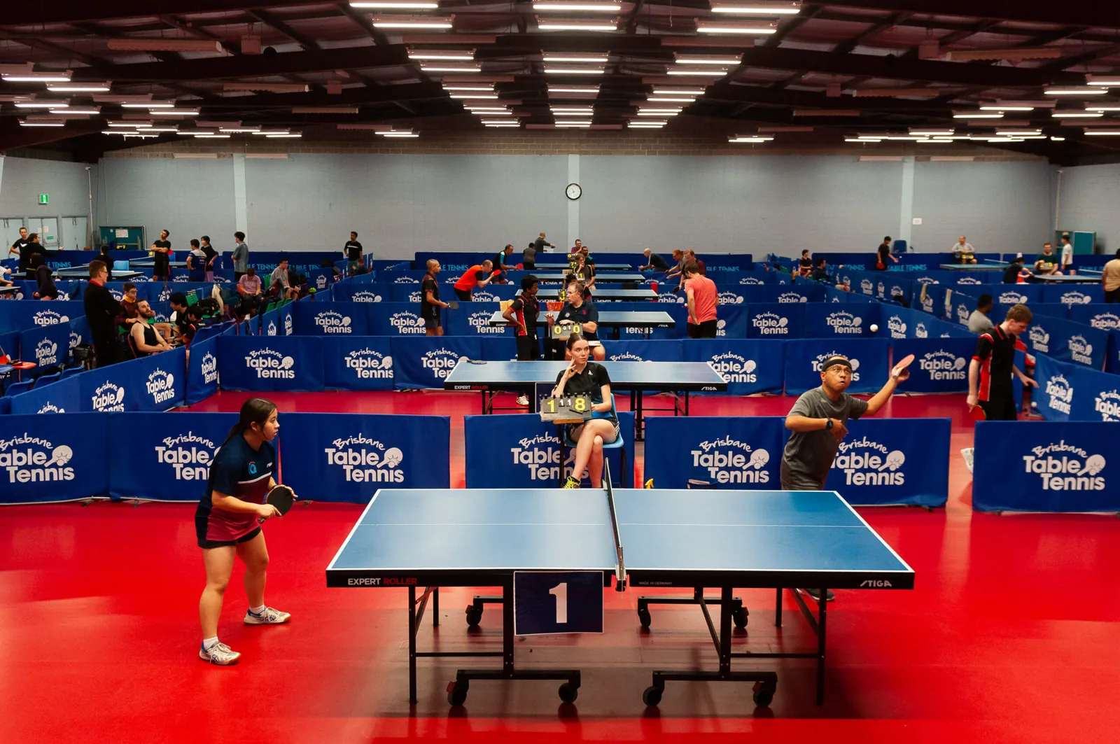 Table tennis tables in the hall at Brisbane Table Tennis, Windsor