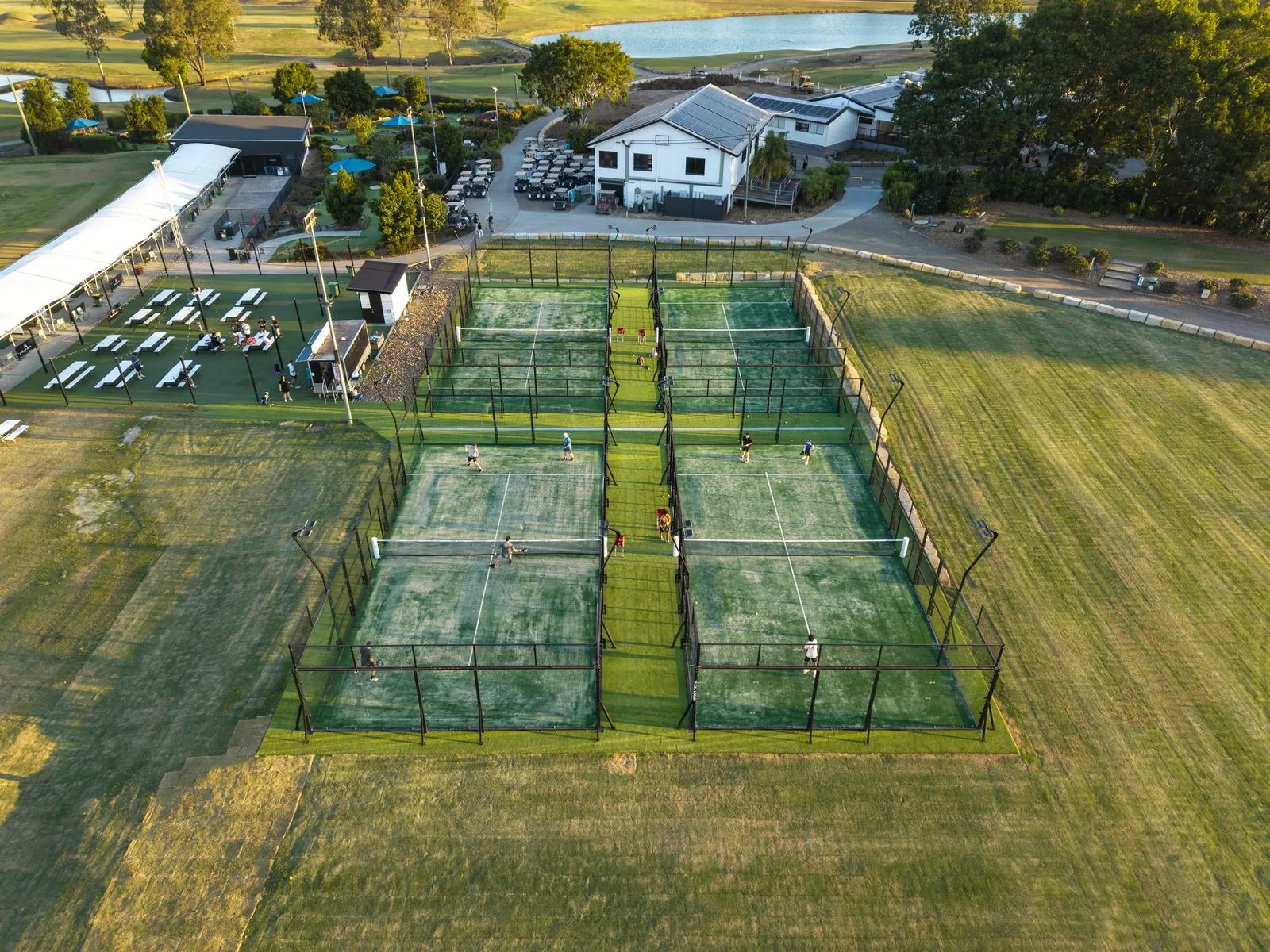 Aerial view of the padel courts at Padel Logan, Meadowbrook Golf Club