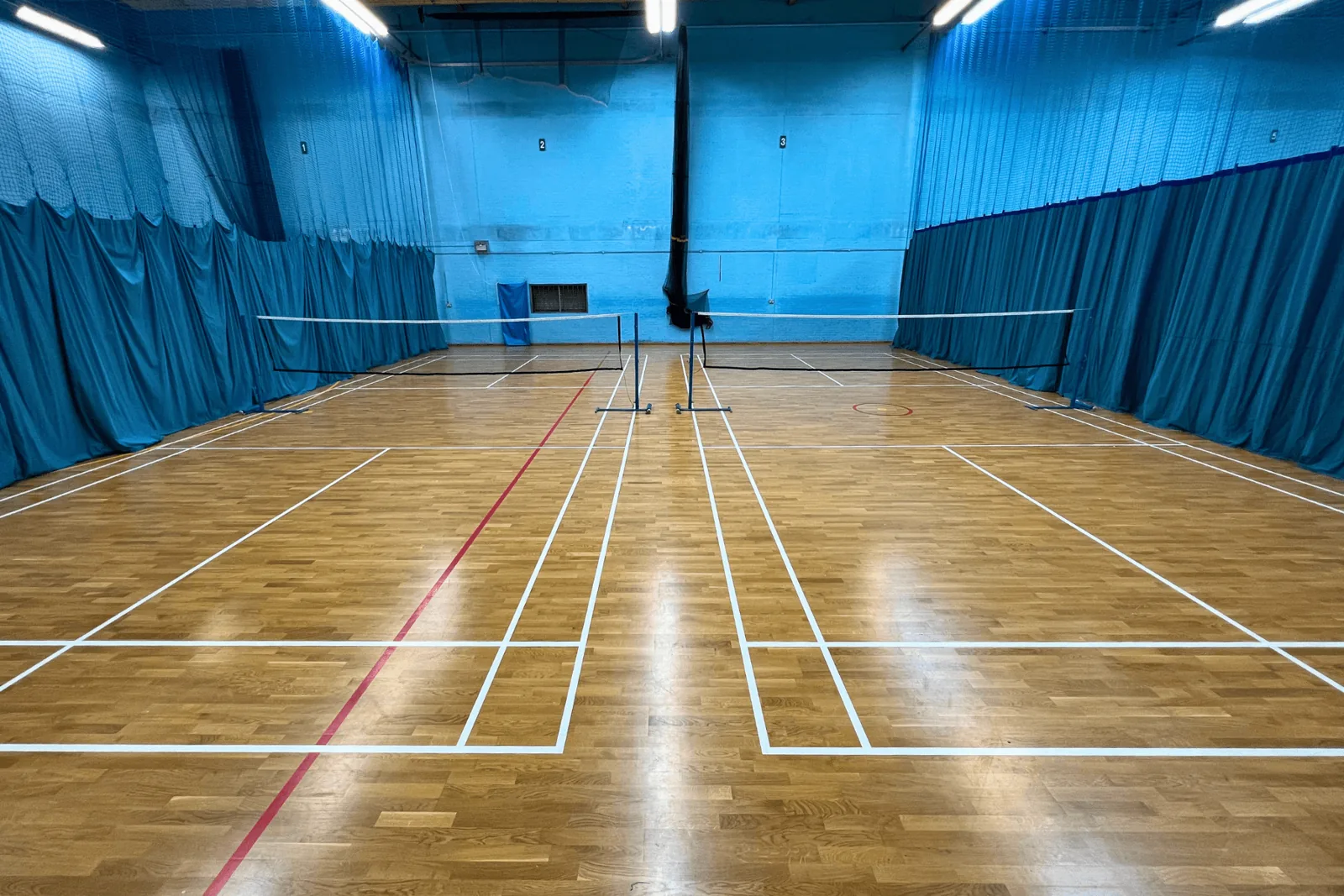 Sports hall marked for badminton at ESC Kingsdown
