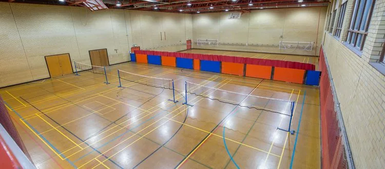 Sports hall with badminton nets at Llanishen Leisure Centre