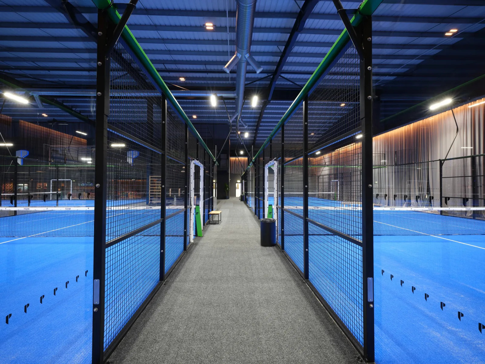 Walkway between the padel courts at Padium Cardiff