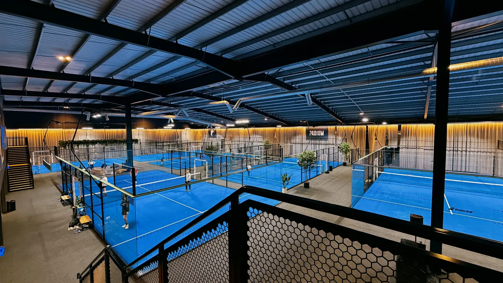 Padel courts seen from the upper floor at Padium Cardiff