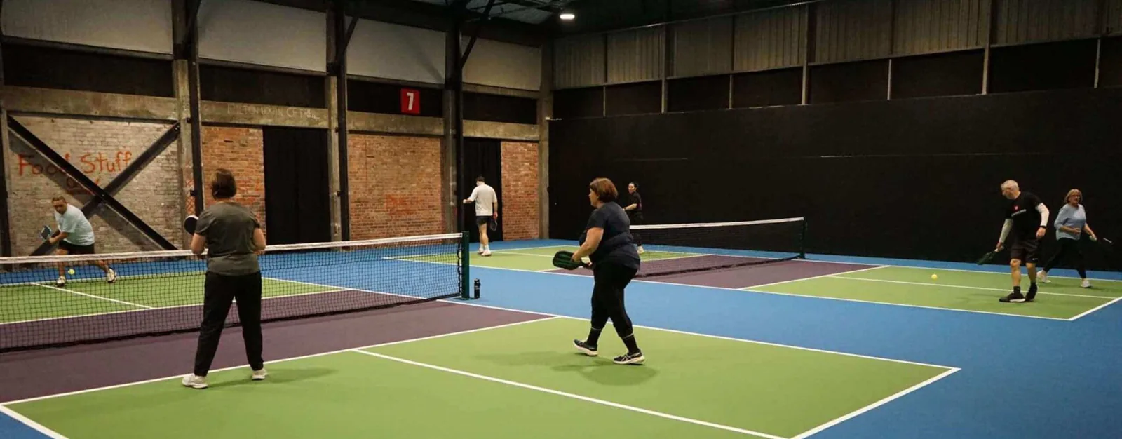 Indoor pickleball courts at picklepadel, The Shed, Addington
