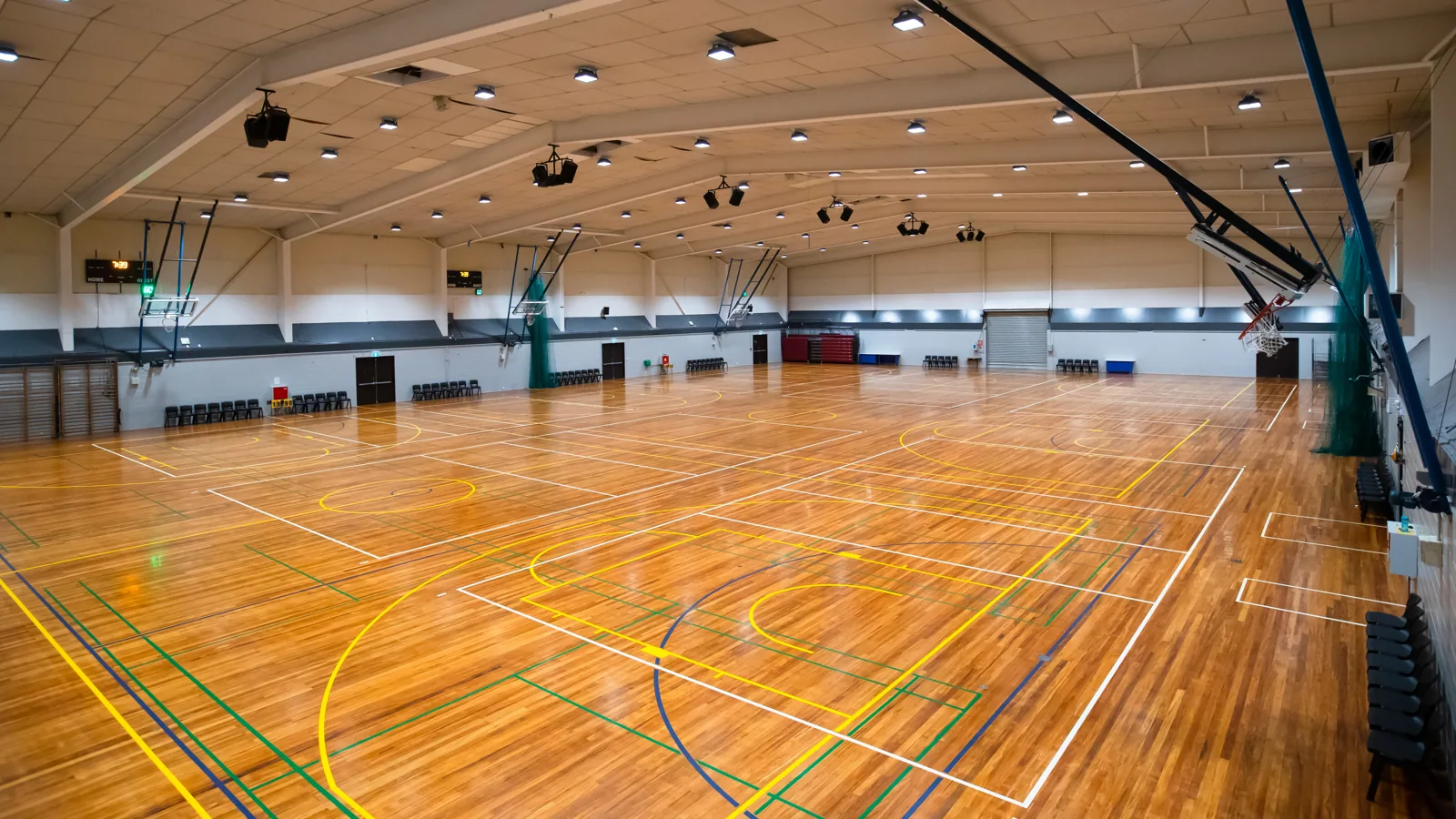 Pioneer stadium floor with badminton markings