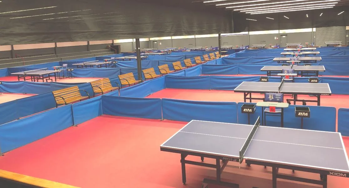 Tables set up inside the Table Tennis Canterbury stadium