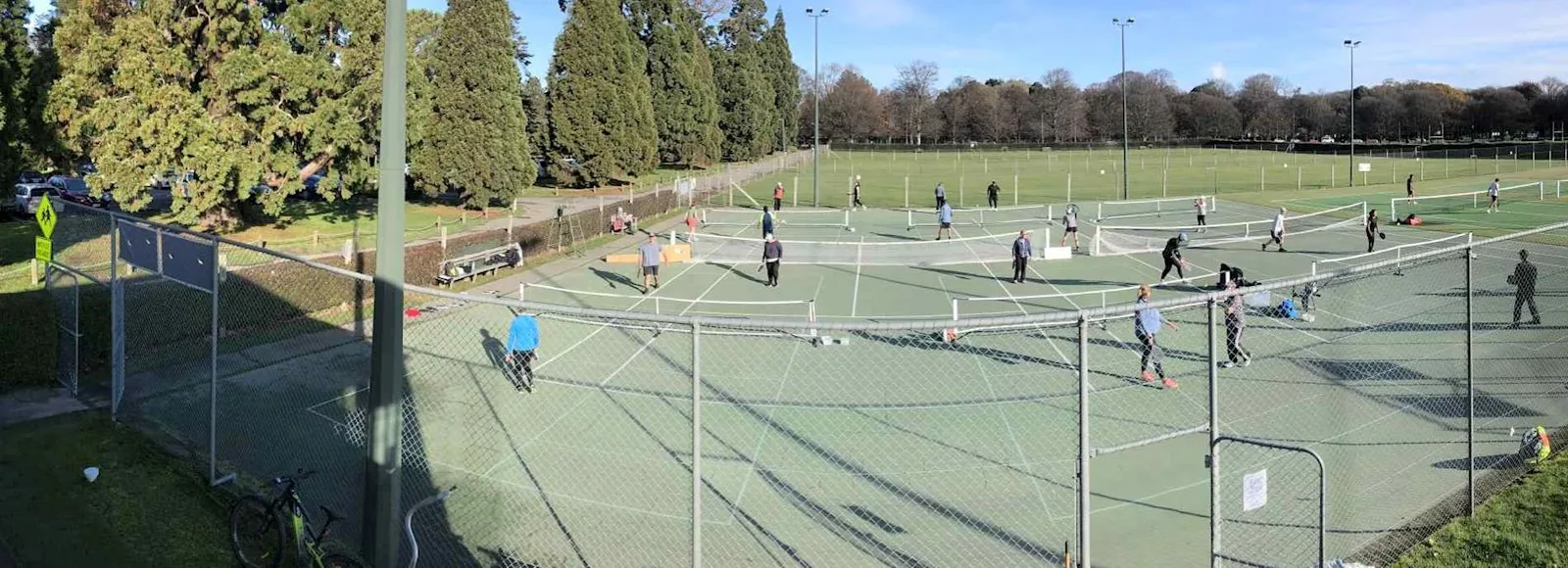 Pickleball session on the outdoor courts at Te Kura Hagley Park Tennis Club