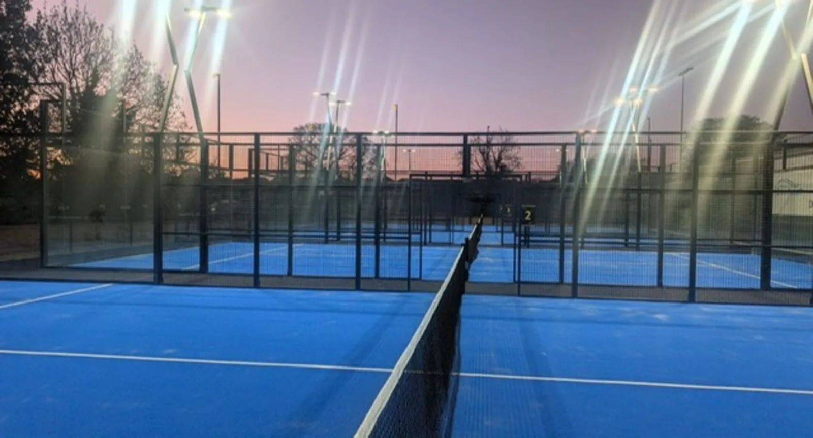 Mickleover Padel Club courts at dusk