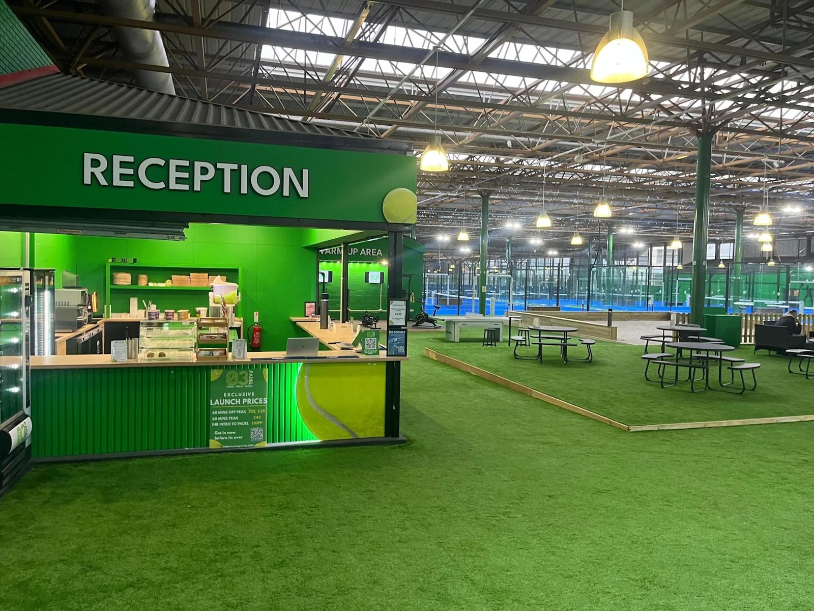 Reception and courts at S3 Padel Derby