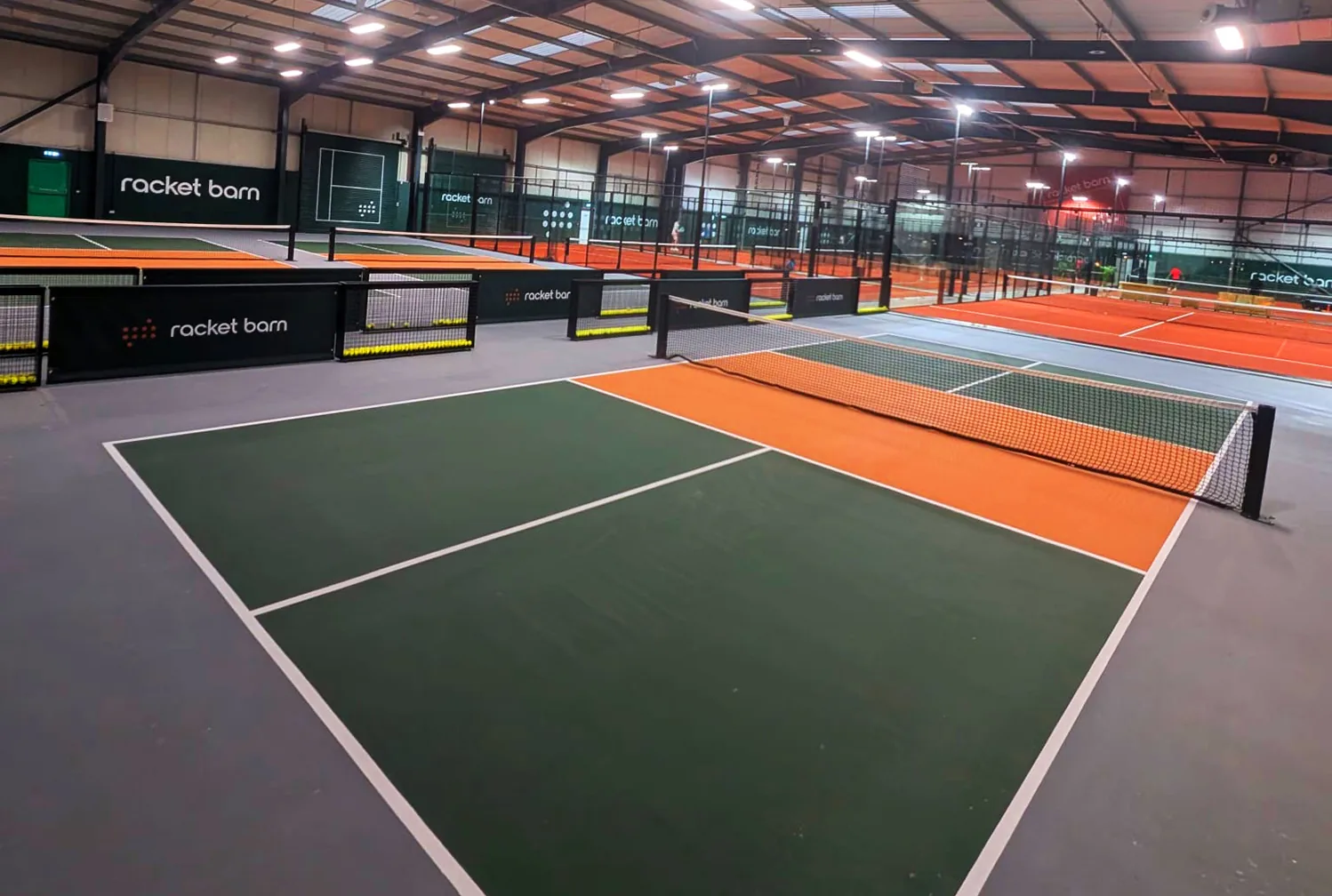 Pickleball and padel courts inside Racket Barn, Govan