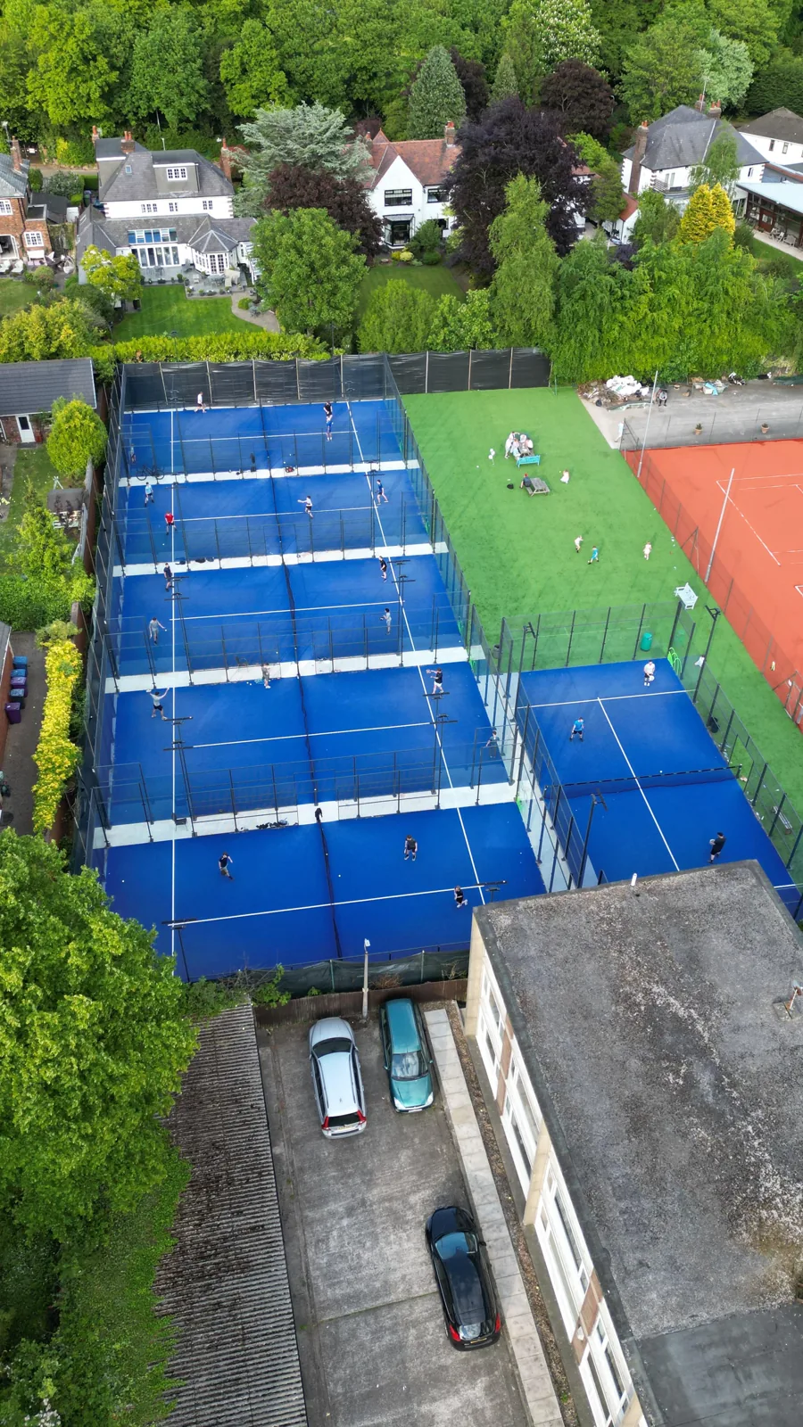 Aerial view of the six outdoor padel courts at Ignite Padel West Derby