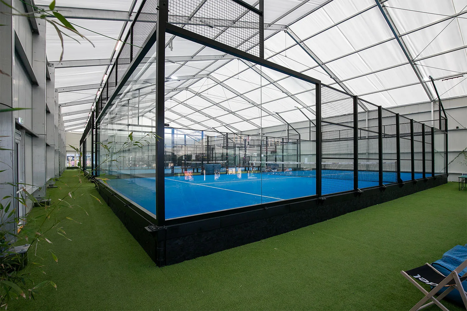 Padel courts under the hall roof at The Padel Yard