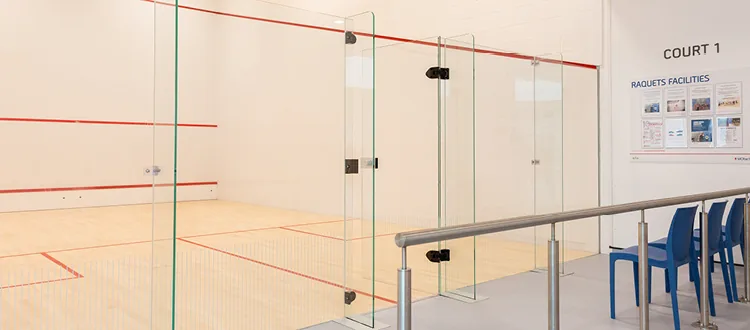 Glass-backed squash court at Abraham Moss Leisure Centre