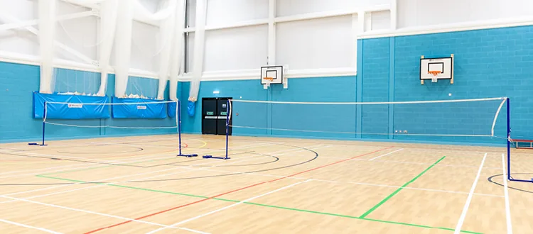 Sports hall with badminton nets at Abraham Moss Leisure Centre