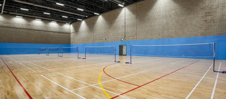 Sports hall with badminton nets at Moss Side Leisure Centre