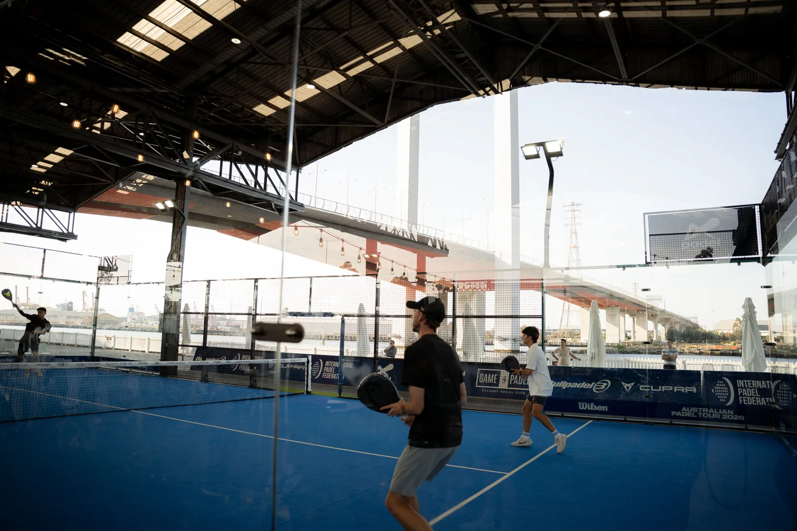 Padel match on a roofed court at G4P Docklands