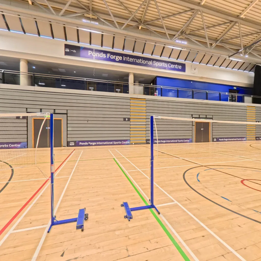 Badminton nets in the sports hall at Ponds Forge