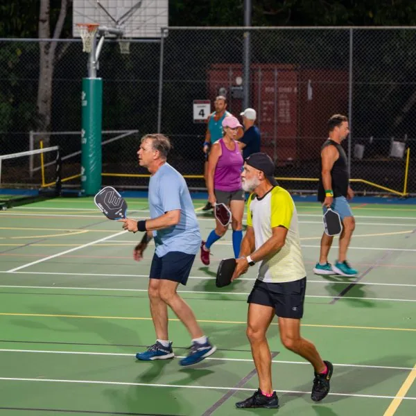 Doubles play on the courts used by The Pickleball Hive, Buderim