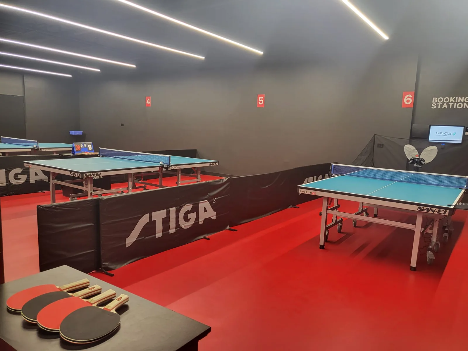 Numbered tables and booking station at PingPong HQ