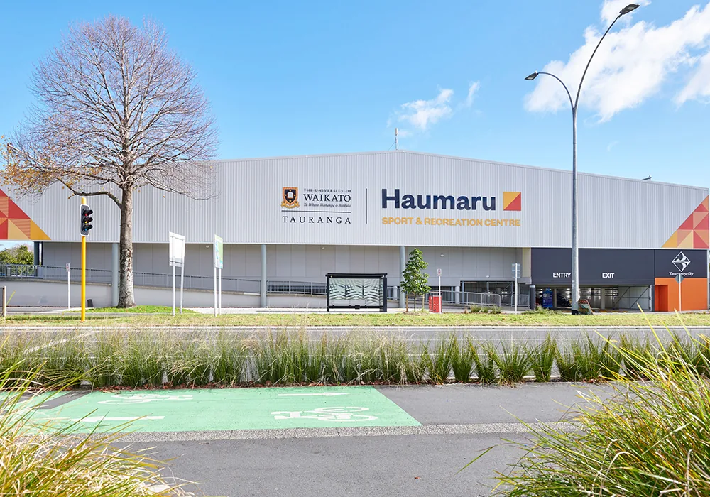 Cameron Road frontage of Haumaru Sport & Recreation Centre