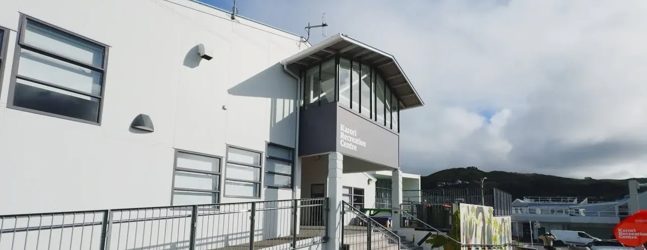 Building photo: Karori Recreation Centre entrance, from the council's video tour (cropped)