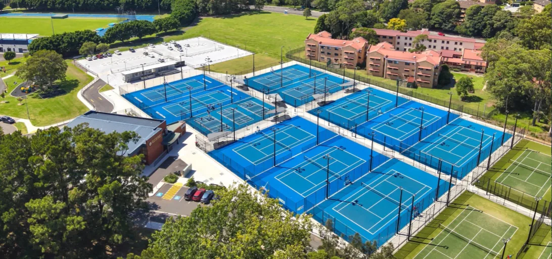 Aerial view of the courts at Beaton Park Tennis Centre, Gwynneville